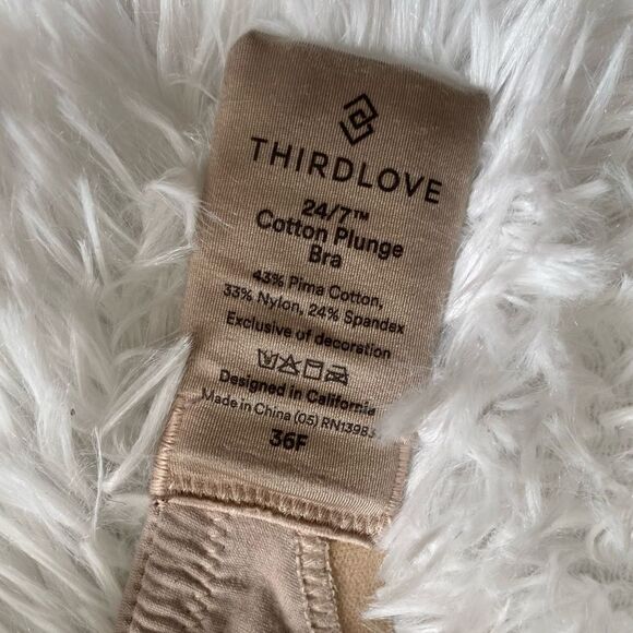 ThirdLove 24/7 Cotton Plunge Bra Tan Missing Underwire Womens Size 36F - Picture 10 of 10